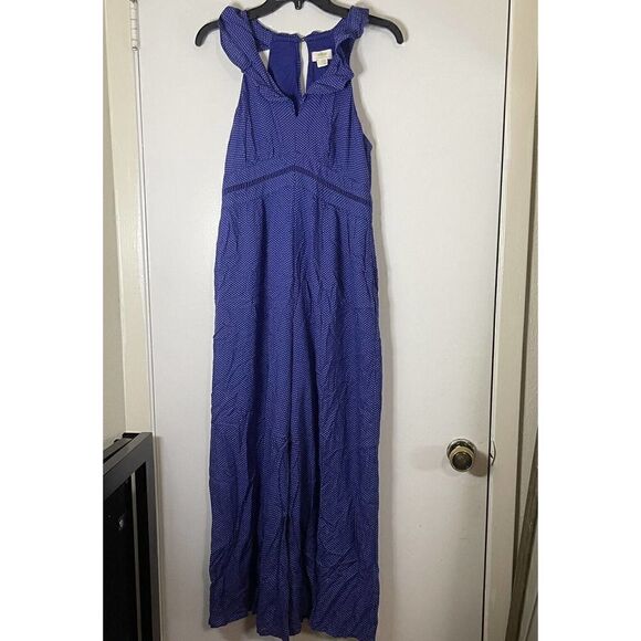 Anthropologie Maeve Justine Blue polka dot wide leg jumpsuit size US 2 - Picture 5 of 9